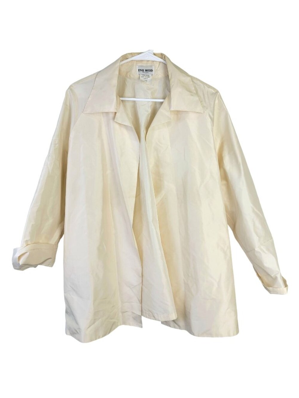 Vintage 90s 100% Silk Jacket Women Medium Cream Beige Open Coat 8 10 Retro Fall